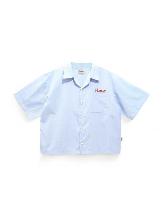 Prettiest® SS25 CUBAN COLLAR POLO (BLUE OXFORD STRIPE)