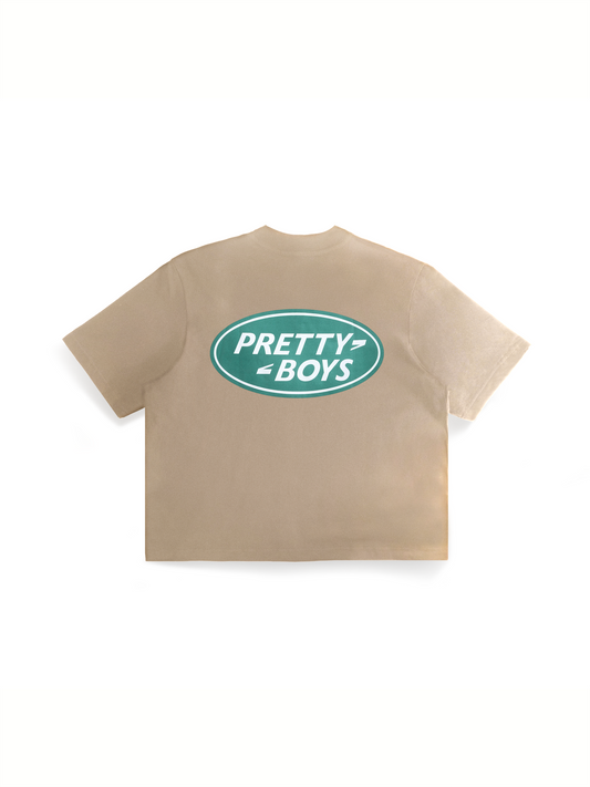 'GREEN BADGE' BOX CROP TEE IN DESERT SAND