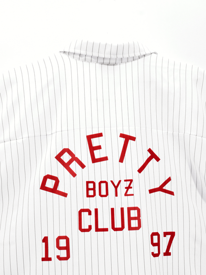 Prettiest®  SS25 CUBAN COLLAR POLO (WHITE PINSTRIPE)