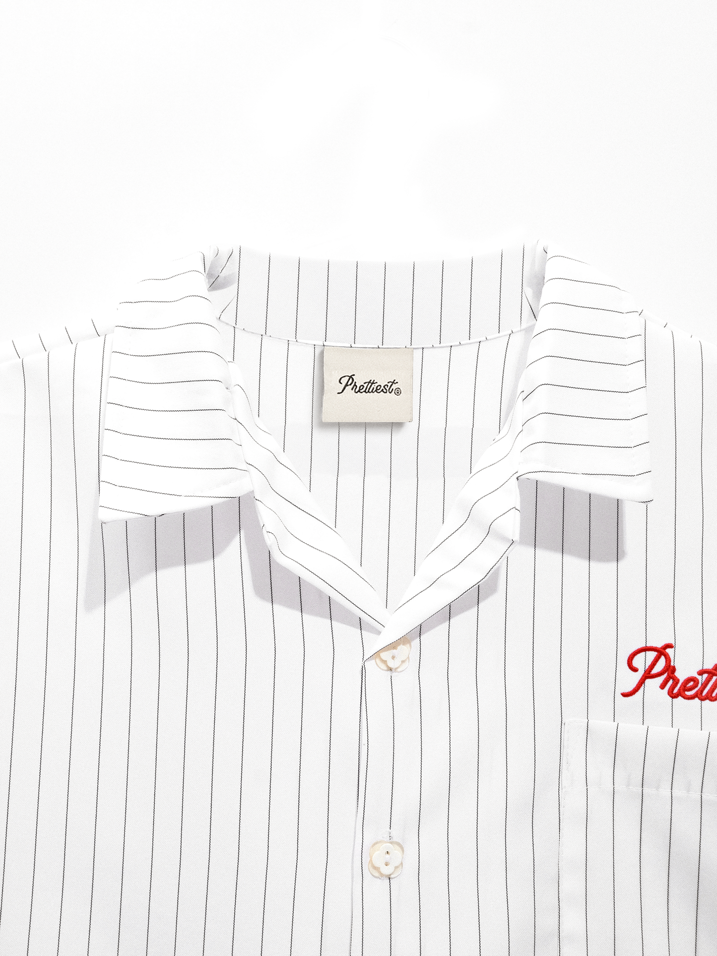 Prettiest®  SS25 CUBAN COLLAR POLO (WHITE PINSTRIPE)