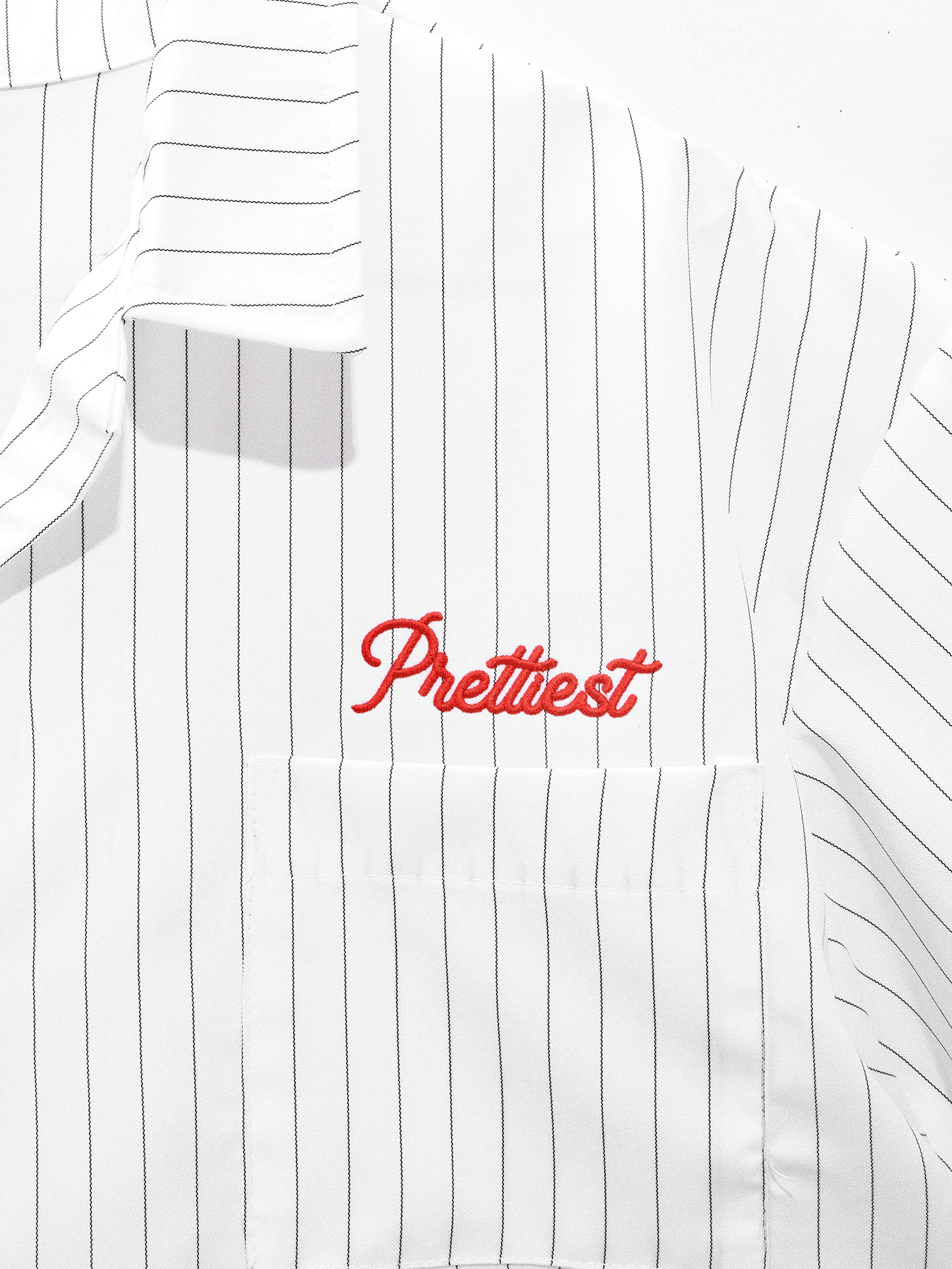 Prettiest®  SS25 CUBAN COLLAR POLO (WHITE PINSTRIPE)