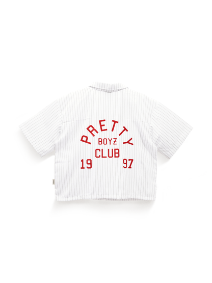 Prettiest®  SS25 CUBAN COLLAR POLO (WHITE PINSTRIPE)